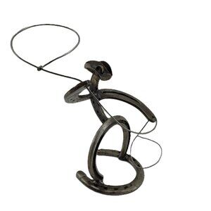 Handmade Western 3D Cowboy Sculpture Horseshoe Figure Roping Rancher Rope Lasso